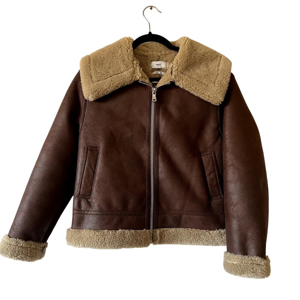 MNG Mango Faux Leather Shearling Zip Jacket Women’s XS Winter Coat